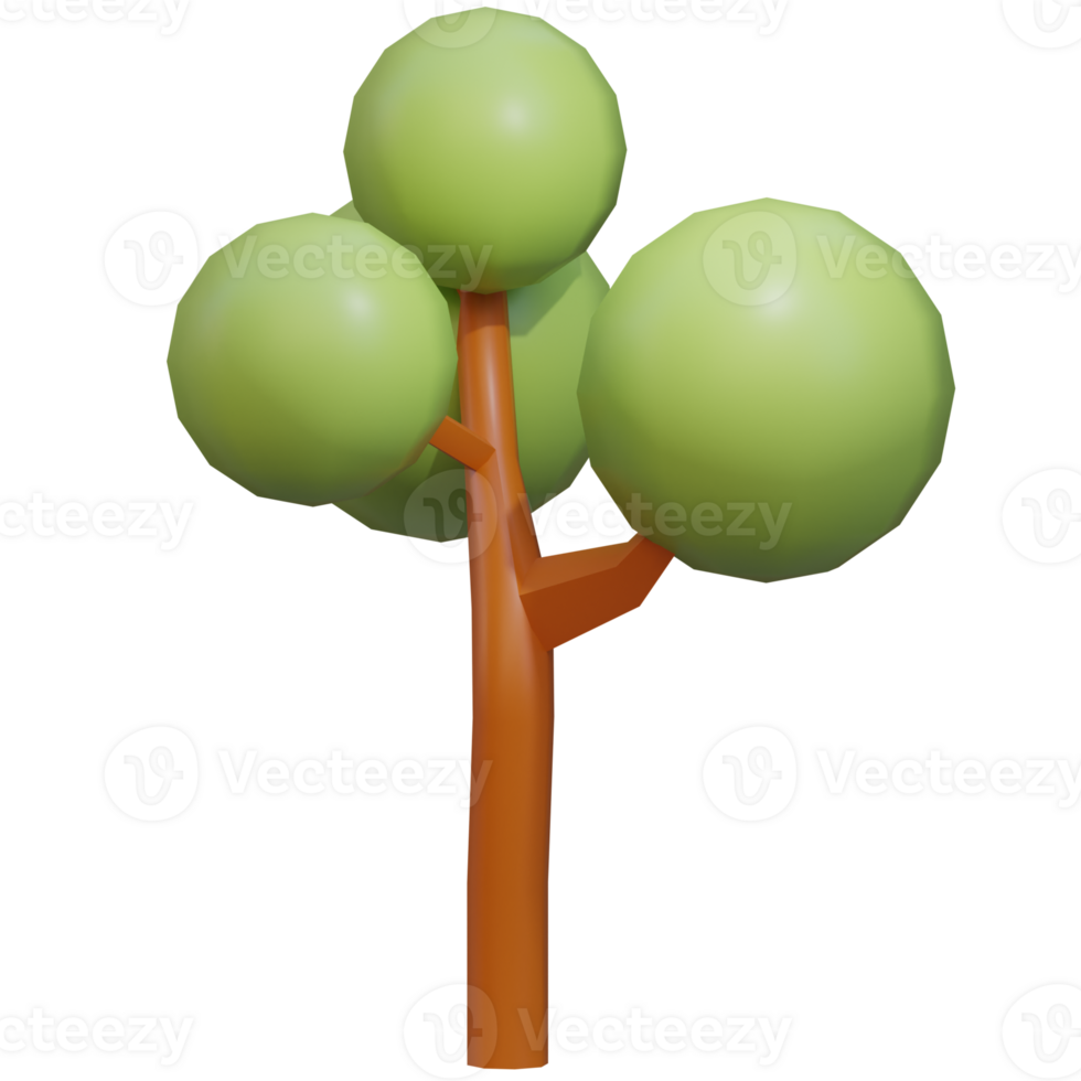 3d render gaming low poly tree with background transparent png