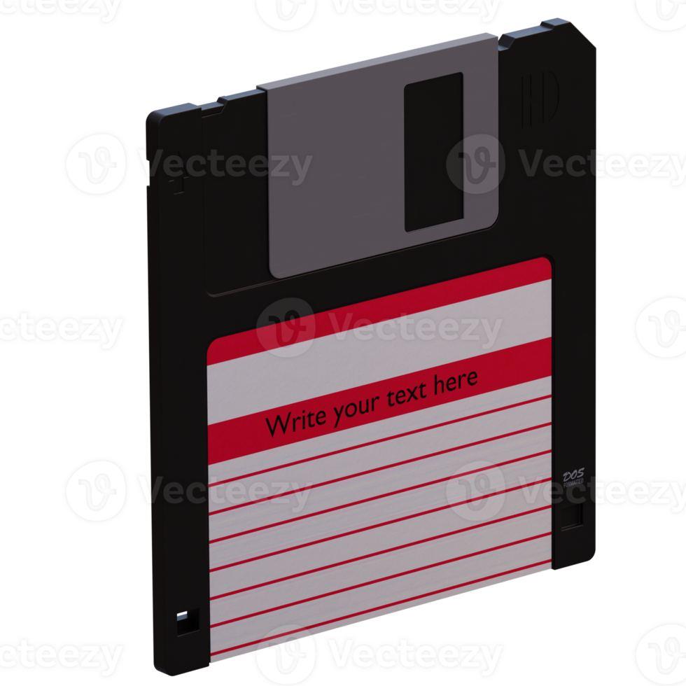 3d render floppy disk black with transparent background png
