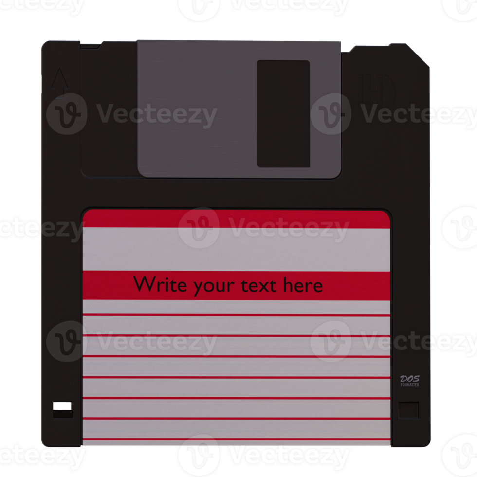 3d render floppy disk black with transparent background png