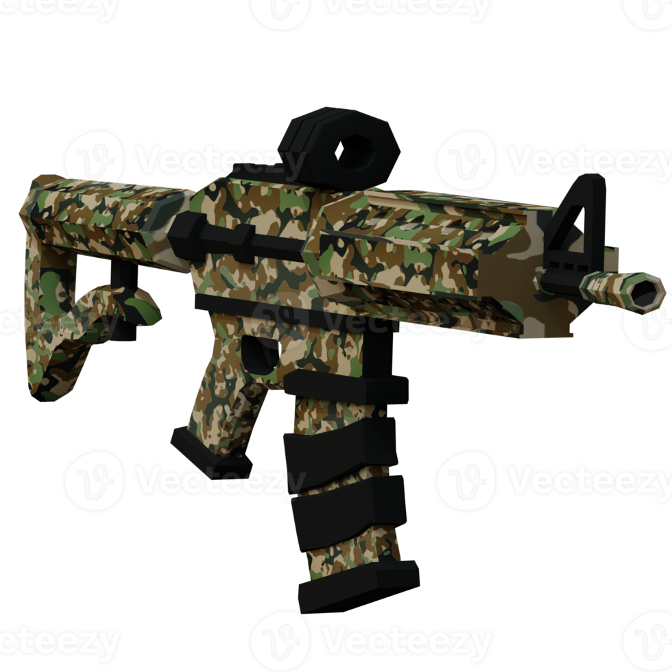 3d render gaming camouflaged weapon with transparent background png