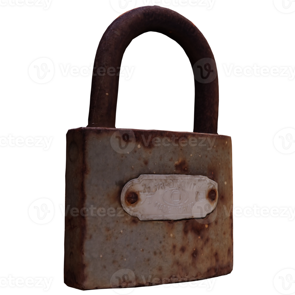 3d render old rusty lock with background transparent png