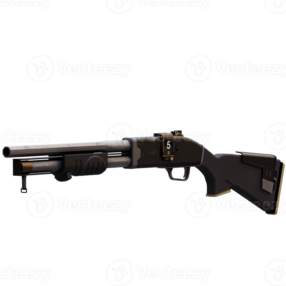 3d render gaming shotgun with transparent background png