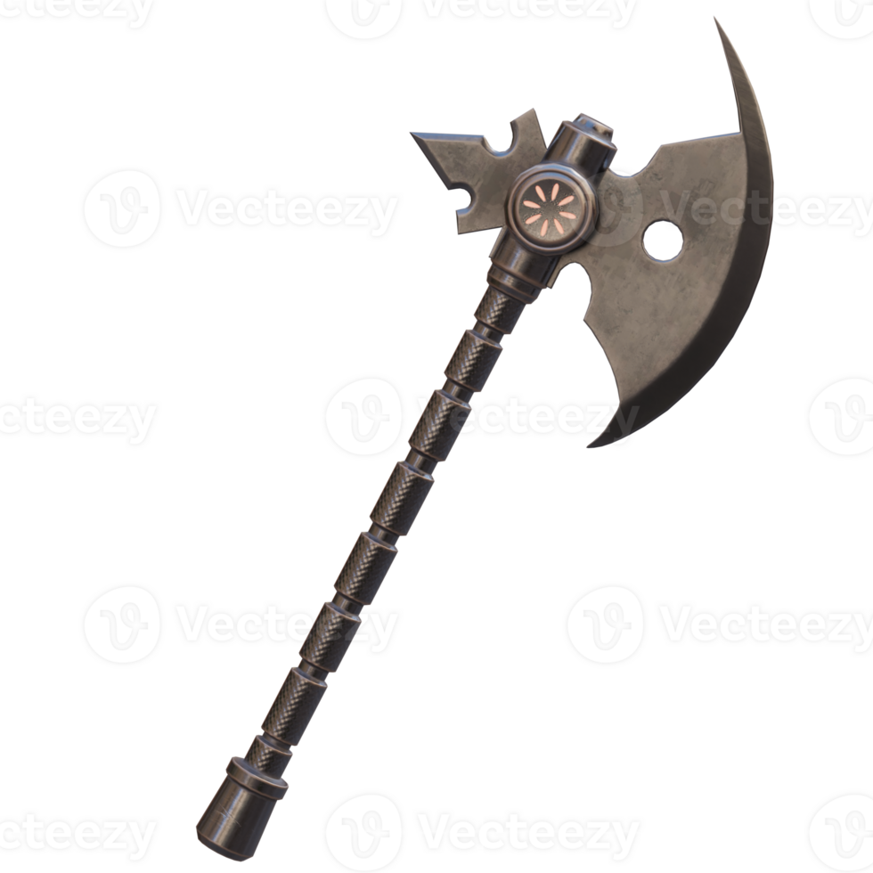 3d render gaming metal axe with background transparent png