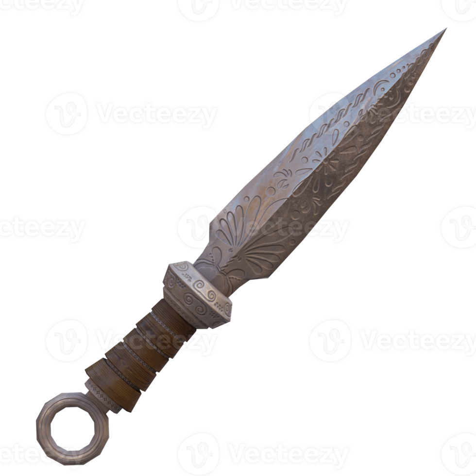 3d render gamming medieval dagger with transparent background png