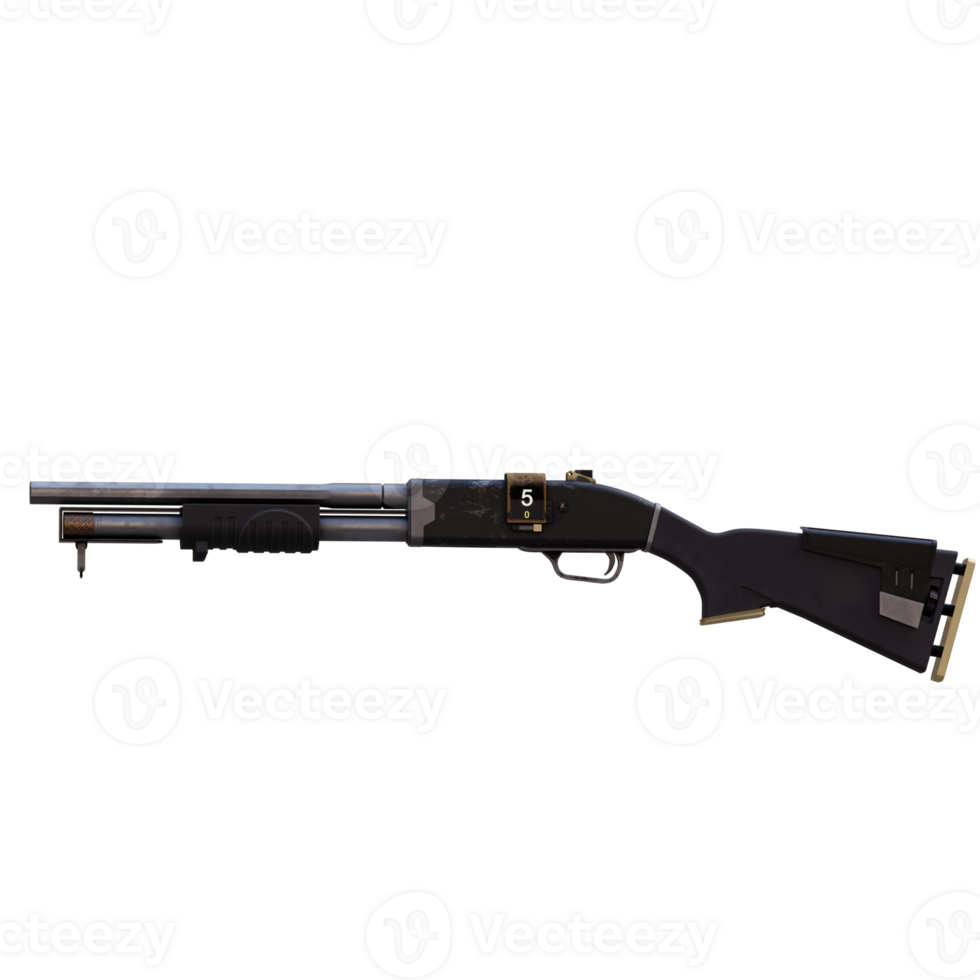 3d render gaming shotgun with transparent background png