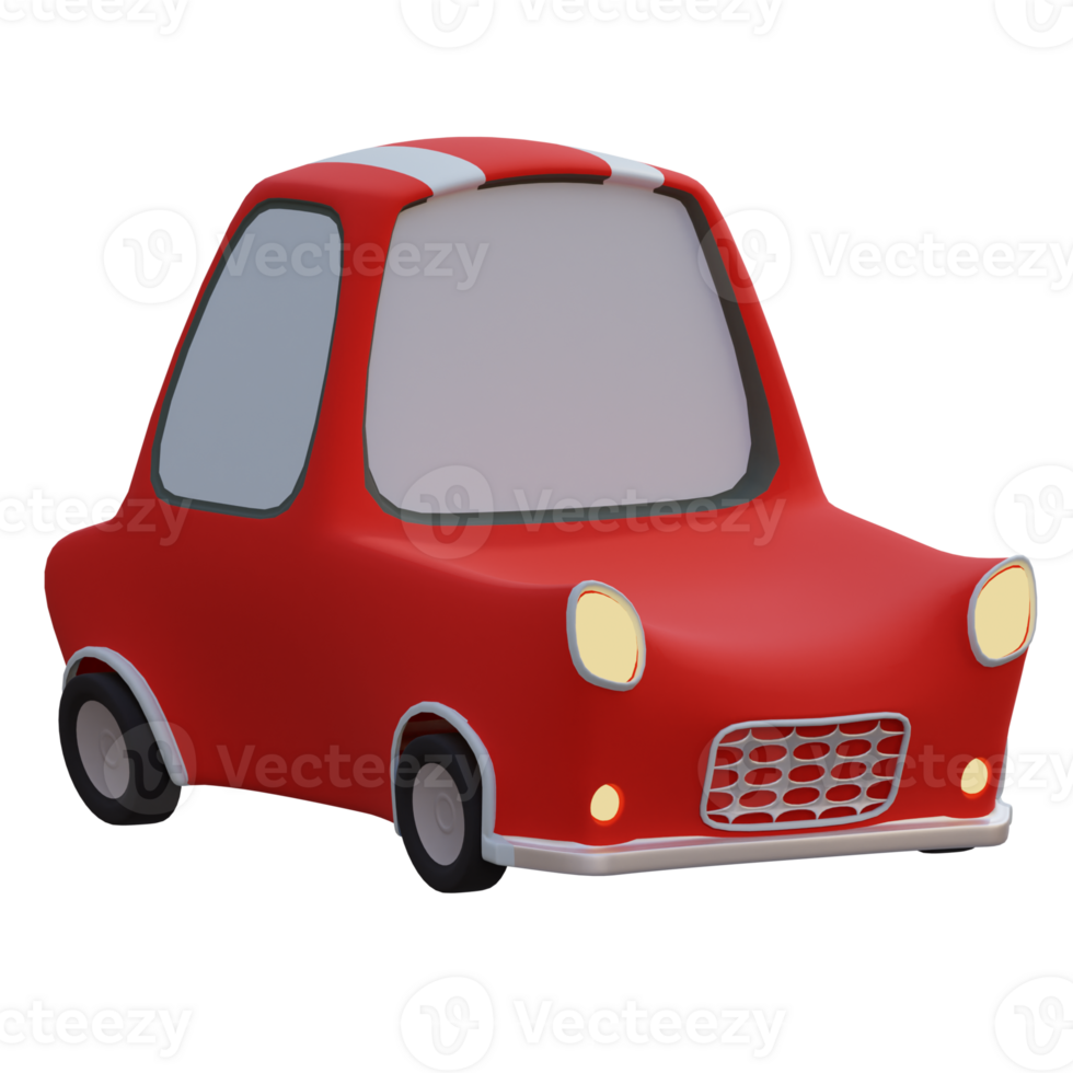 3d render cartoon red car with background transparent png