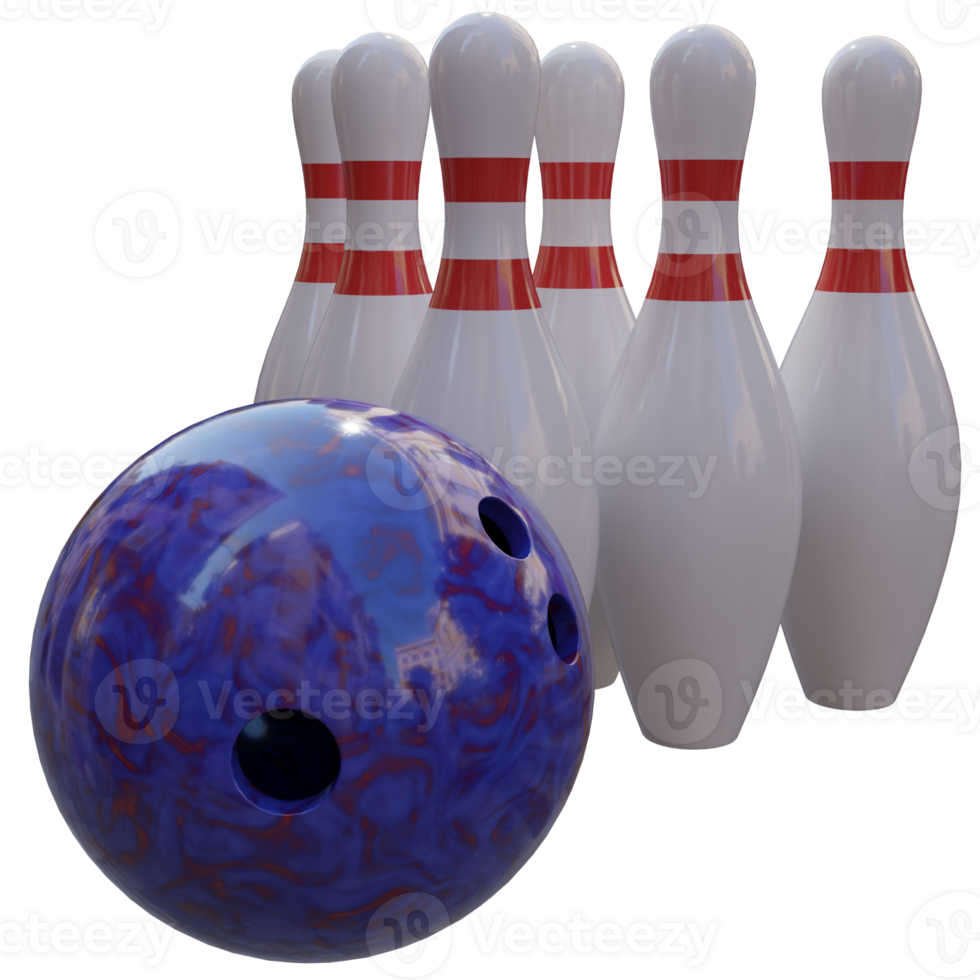 3d render bowling ball and pin with transparent background png