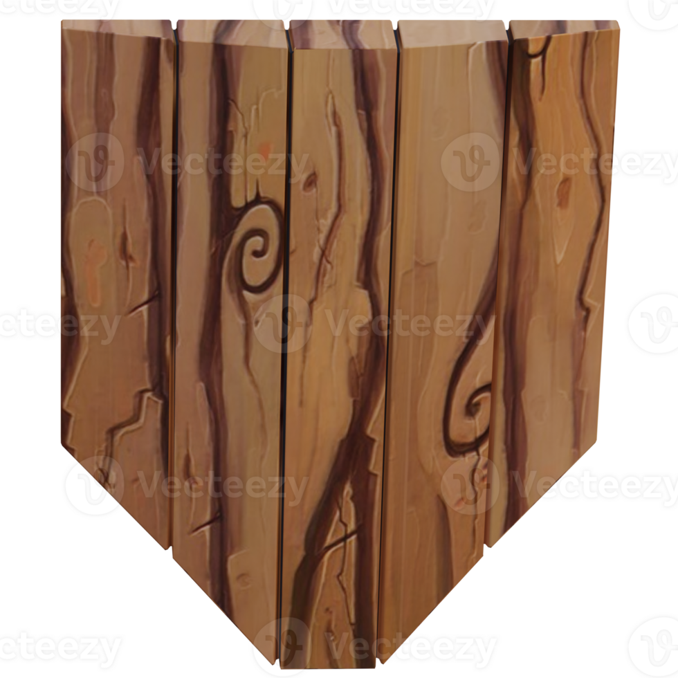 3d render gaming wooden shield with transparent background png