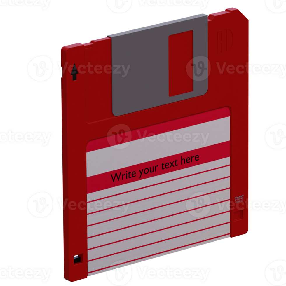 3d render floppy disk red with transparent background png