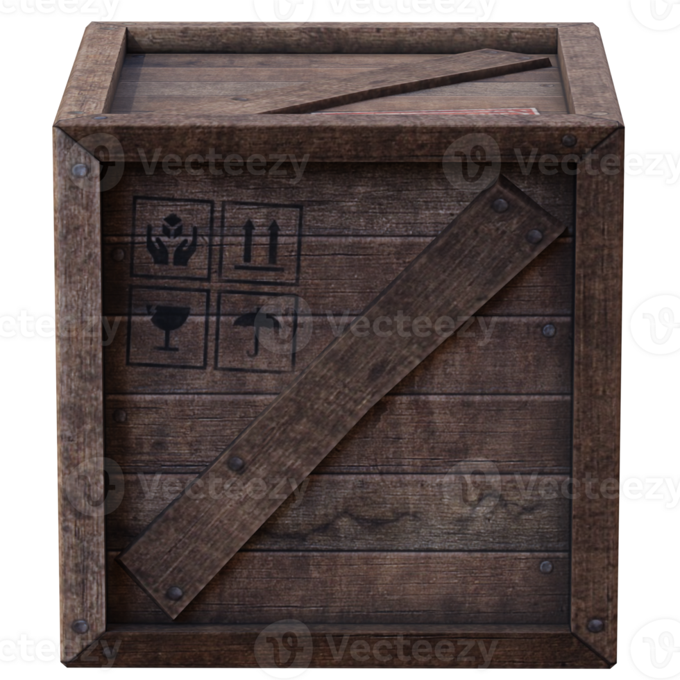 3d render old crate with transparent background png