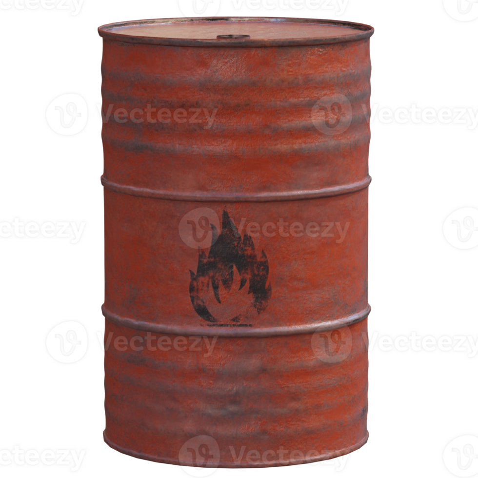 3d render flammable red oil drum with background transparent png