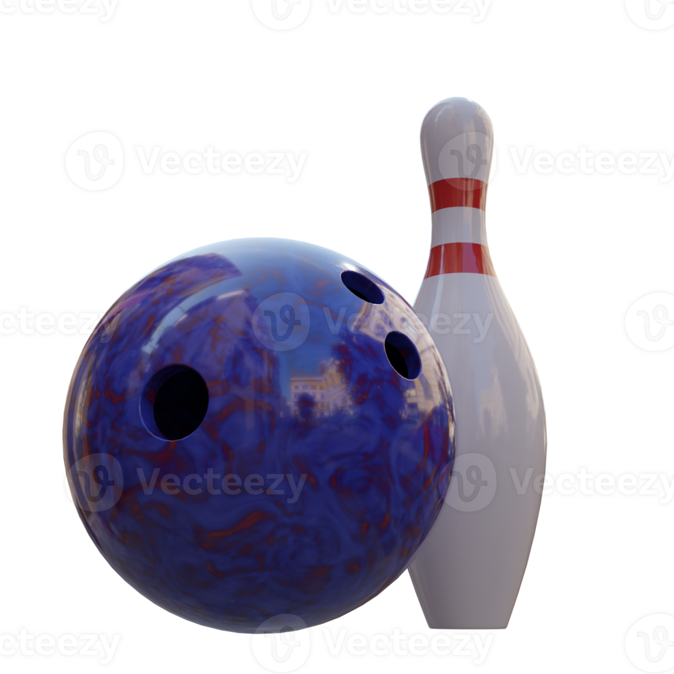 3d render bowling ball and pin with transparent background png