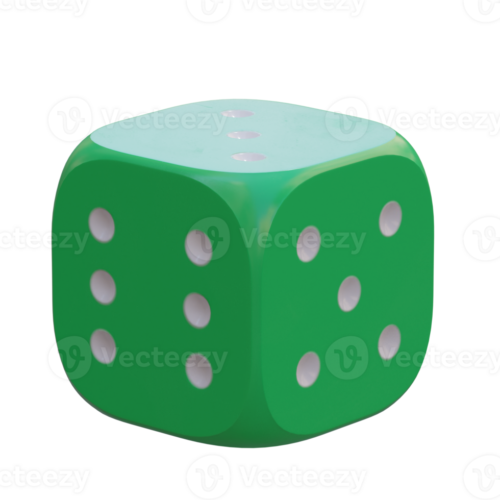3d render green dice with background transparent png