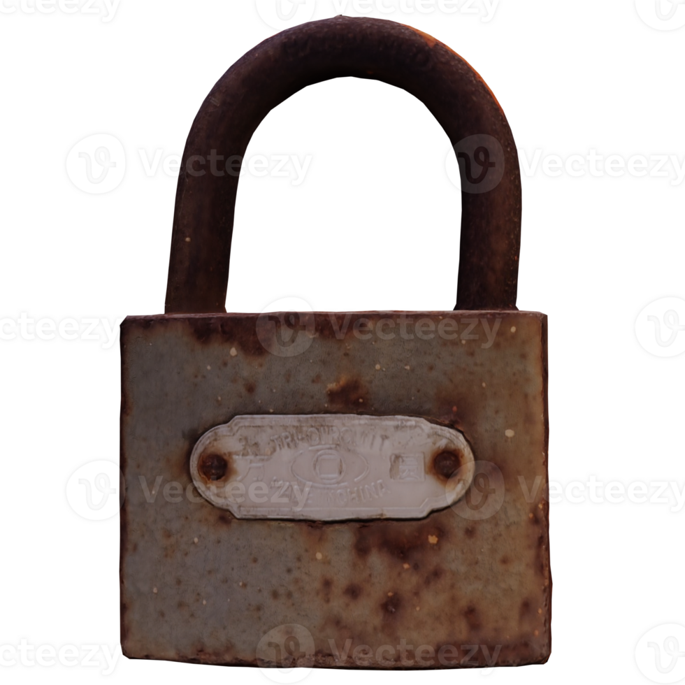 3d render old rusty lock with background transparent png
