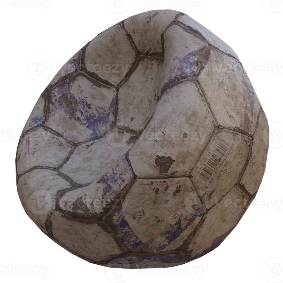 3d render old deflated soccer ball with transparent background png