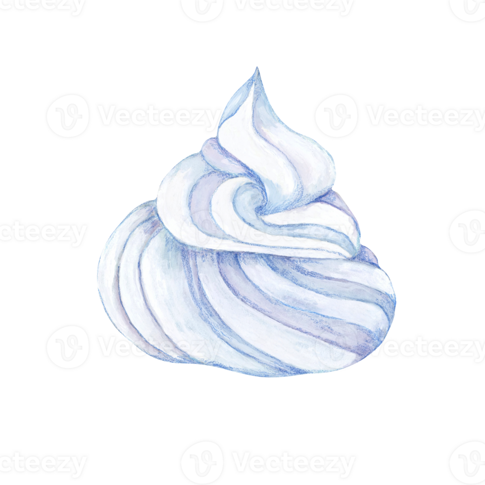 Swirl of white fresh whipped cream. Watercolor topping illustration for desserts, pastry, beverages. Realistic hand drawn clipart for ice cream cafe, stand, menu, culinary design, summer fair png
