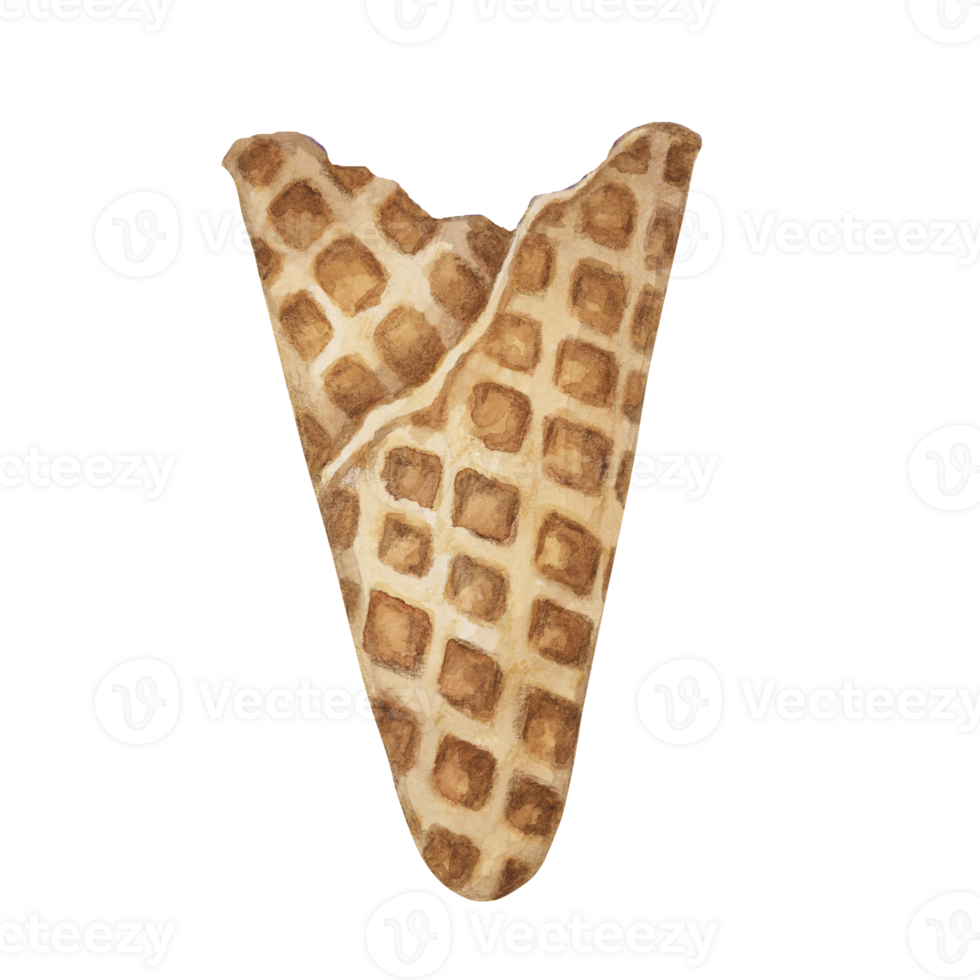 Crispy waffle cone. Isolated watercolor illustration of an edible ice cream wafer cup. Realistic hand drawn clipart for ice cream cafe, stand, menu, culinary design, summer fair, marketing material png