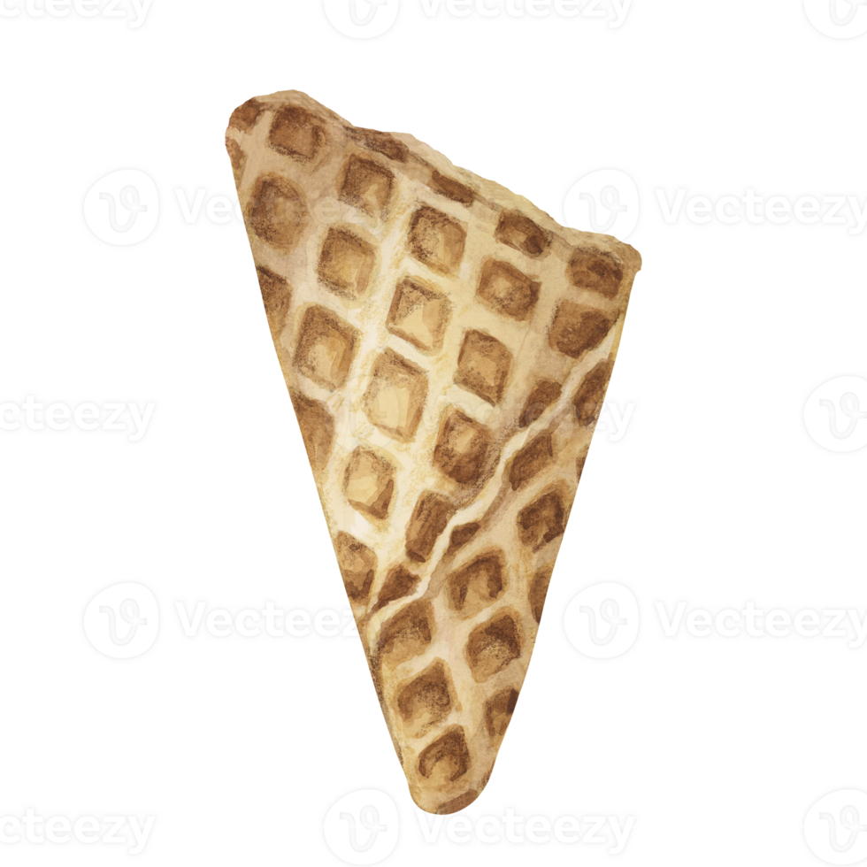 Crispy waffle cone. Isolated watercolor illustration of an edible ice cream wafer cup. Realistic hand drawn clipart for ice cream cafe, stand, menu, culinary design, summer fair, marketing material png