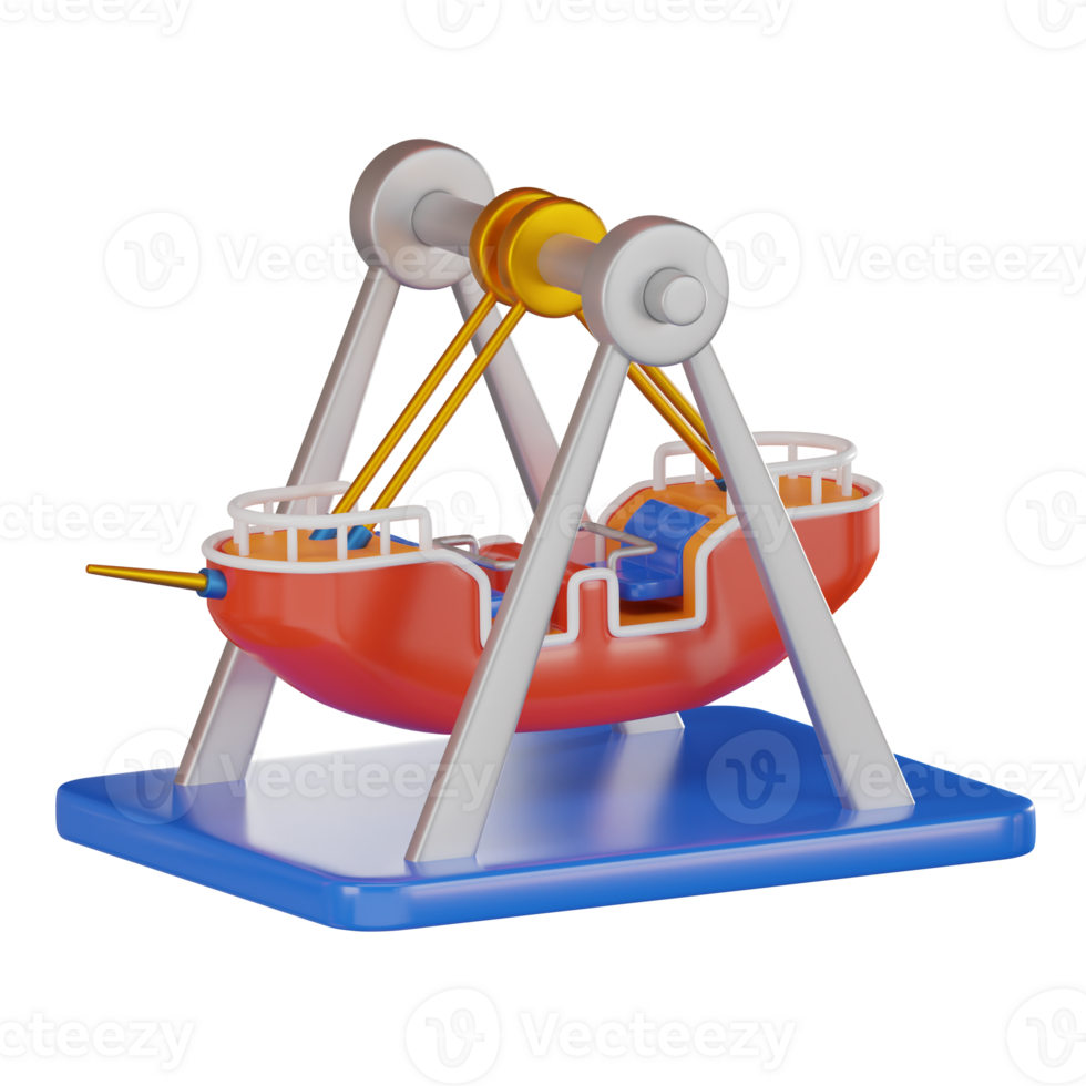 Pirate Ship Rides in Amusement Park. 3D Render png