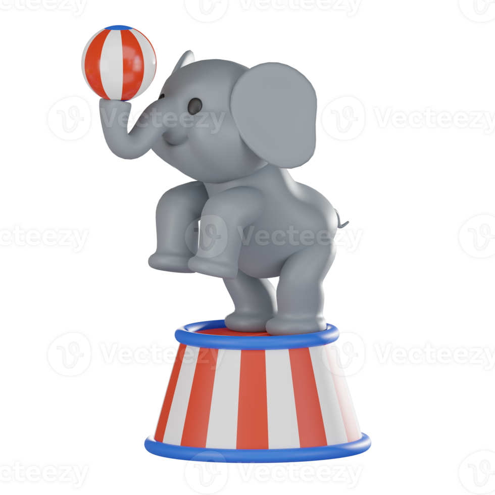 Wildlife Fun of Elephant Engaged with Ball in Amusement Park. 3D Render png