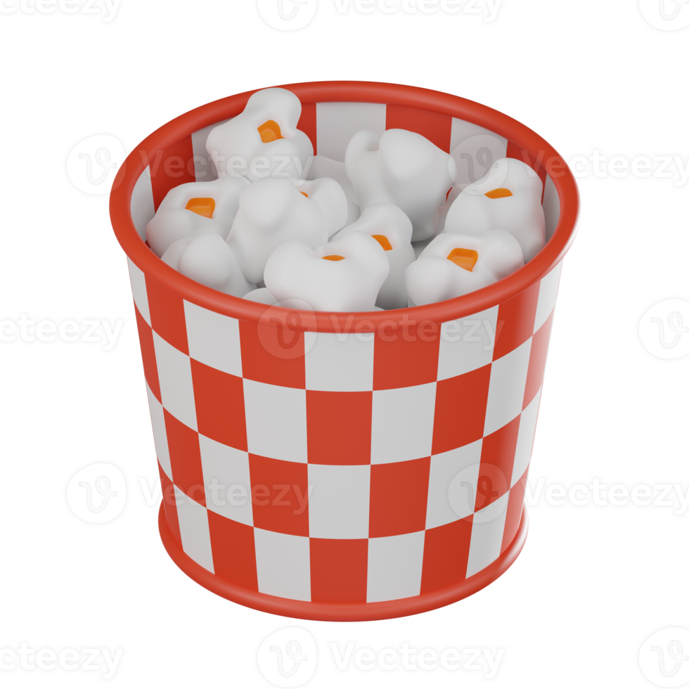 Popcorn Box with Striped Popcorn for Movie Magic. 3D render png