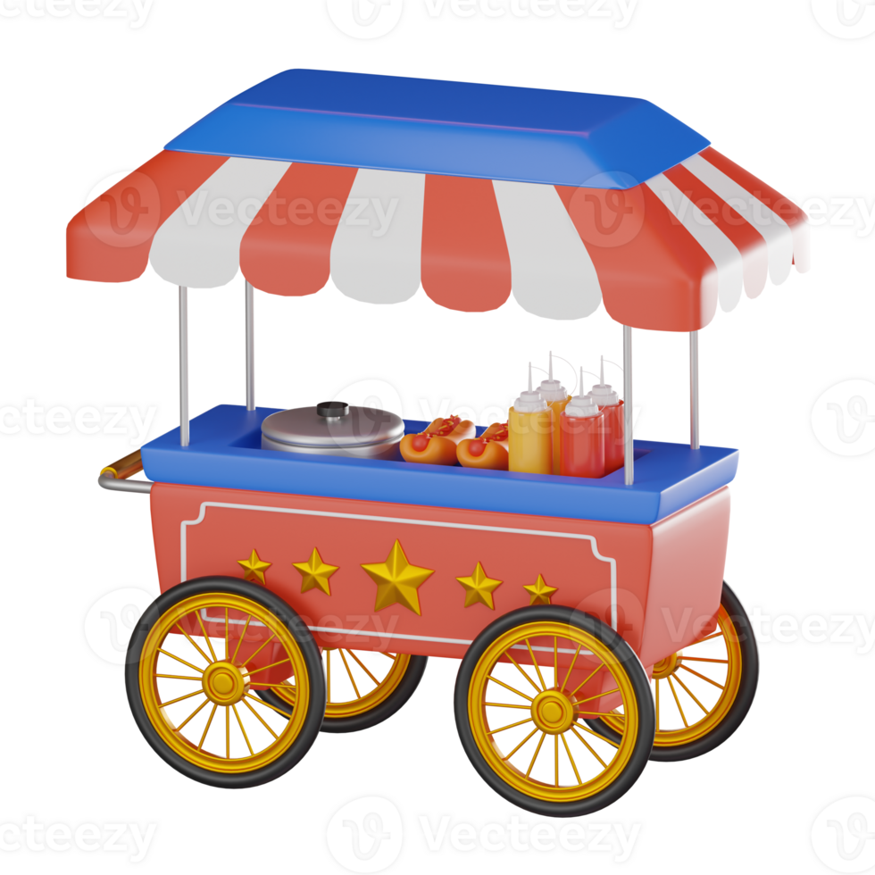 Hotdog Cart and Urban Street Food. 3D Render png