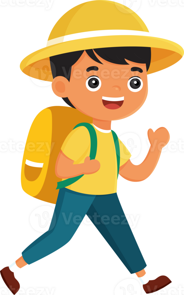 happy cute boy student go to school isolate illustration design png