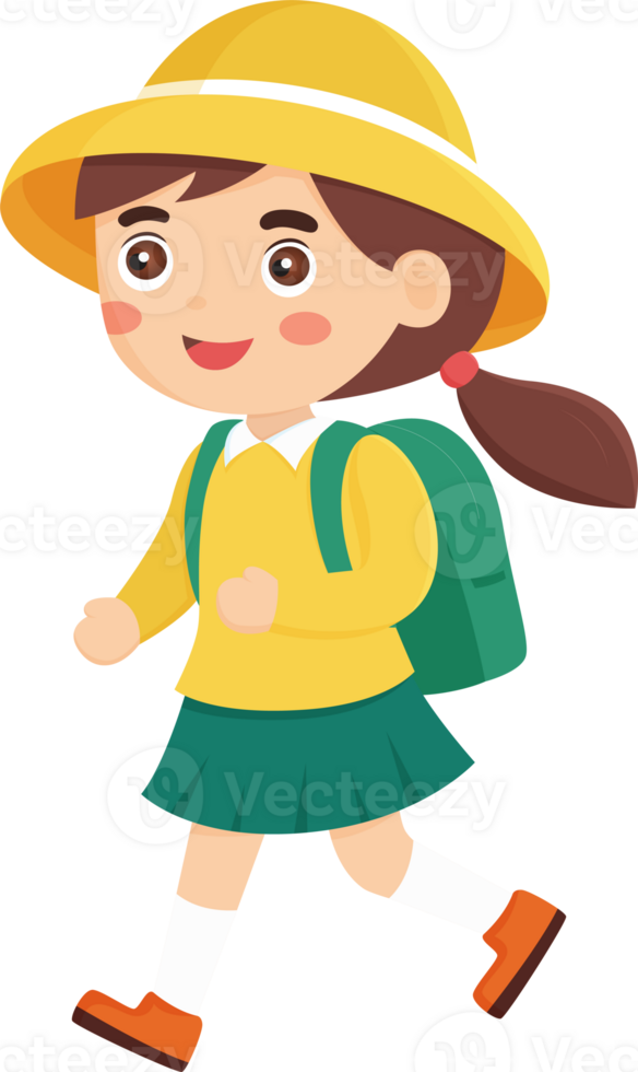 happy cute girl student go to school isolate illustration design png