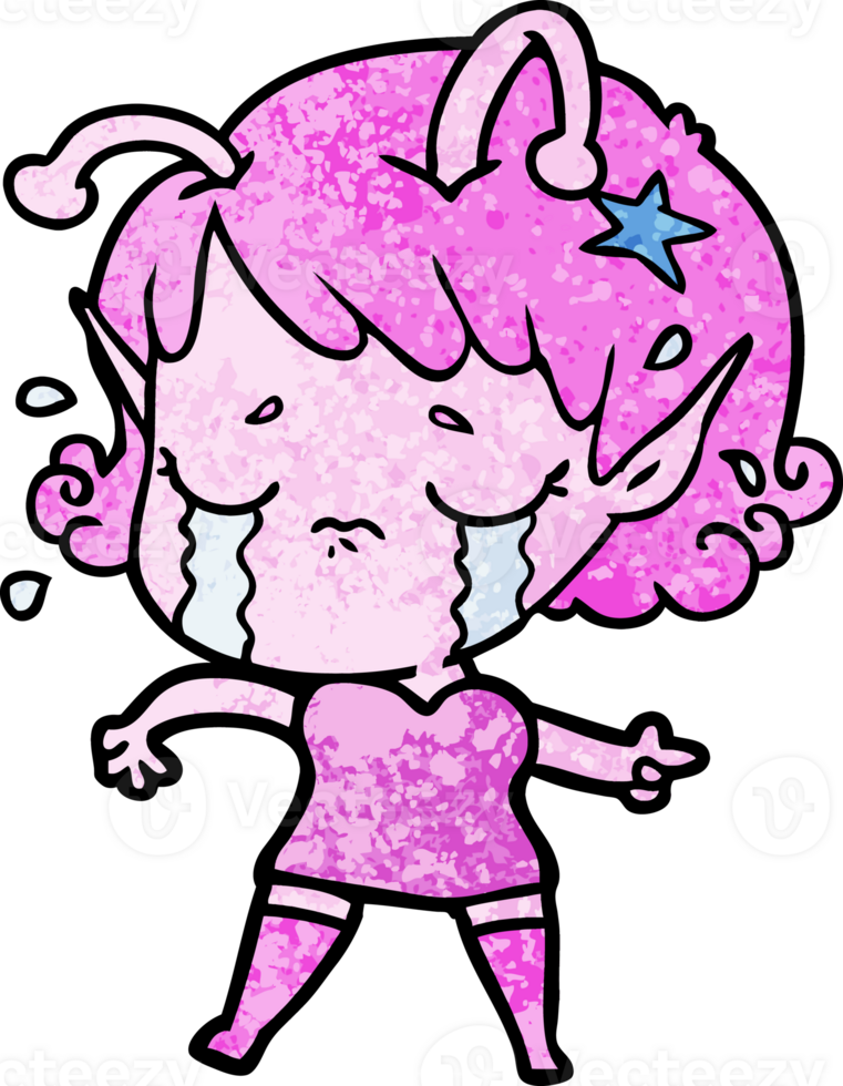 cartoon crying alien girl drawing png