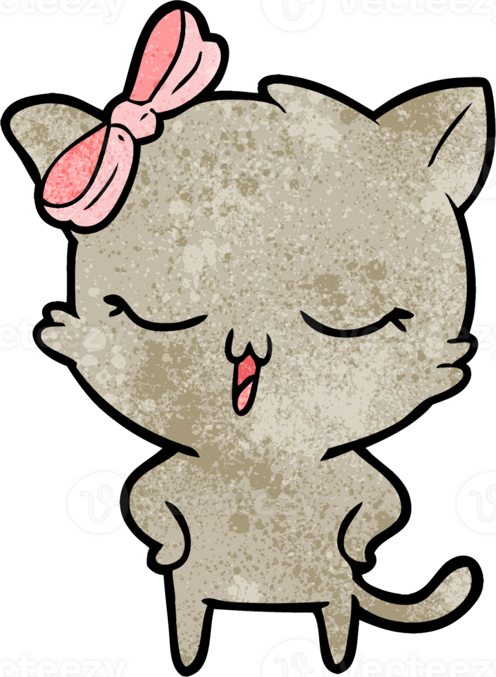 cartoon cat with bow on head and hands on hips drawing png