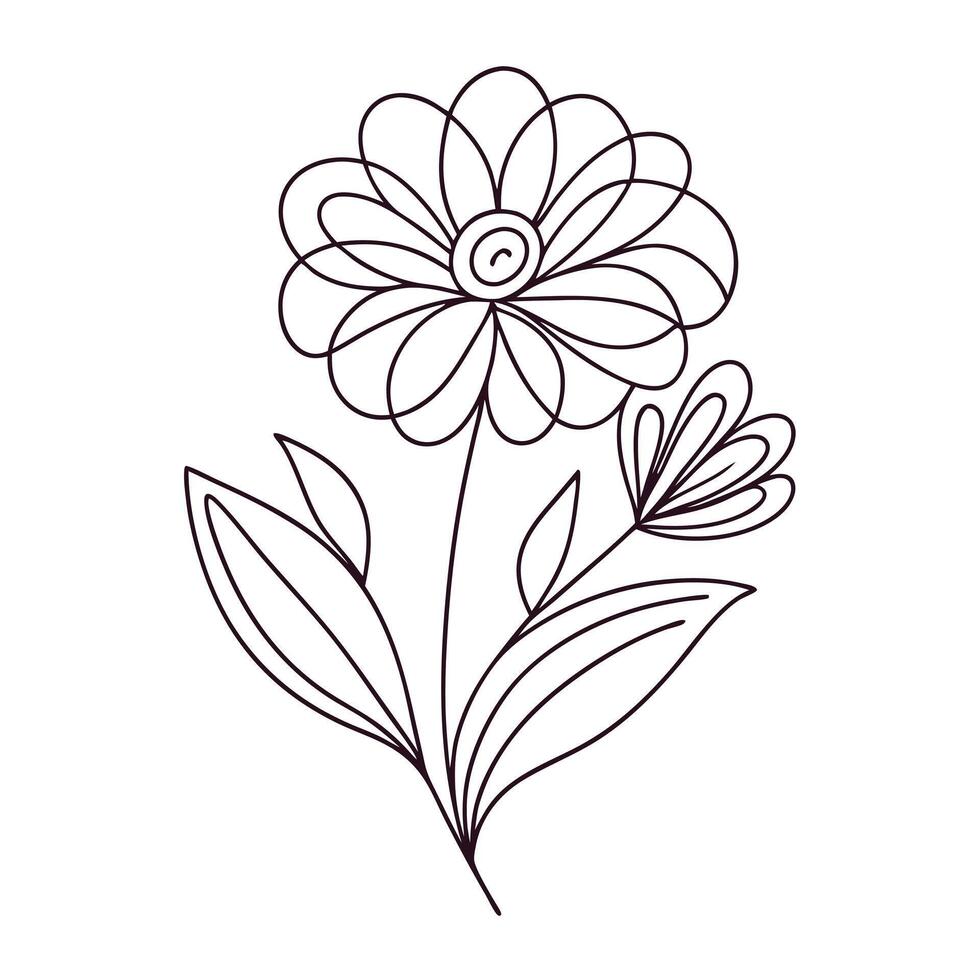 Continuous one line art flower design hand drawn simple flower outline vector