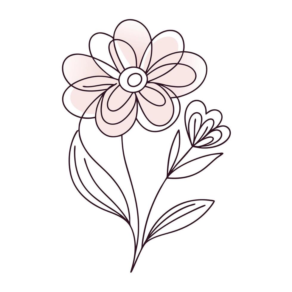 Continuous one line art flower design hand drawn simple flower outline vector
