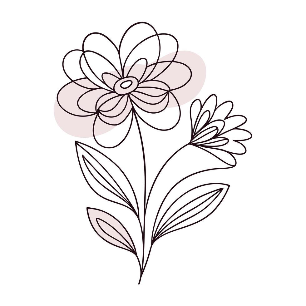 Continuous one line art flower design hand drawn simple flower outline vector