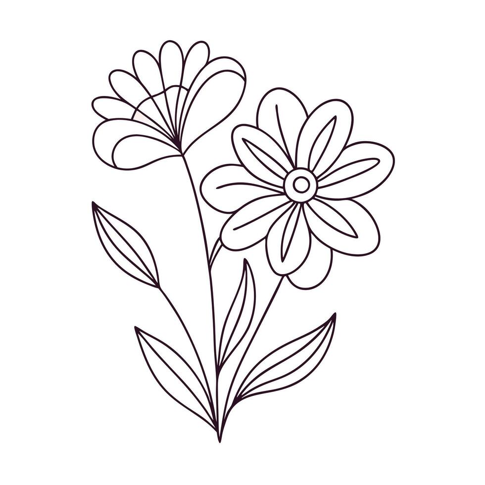 Continuous one line art flower design hand drawn simple flower outline vector