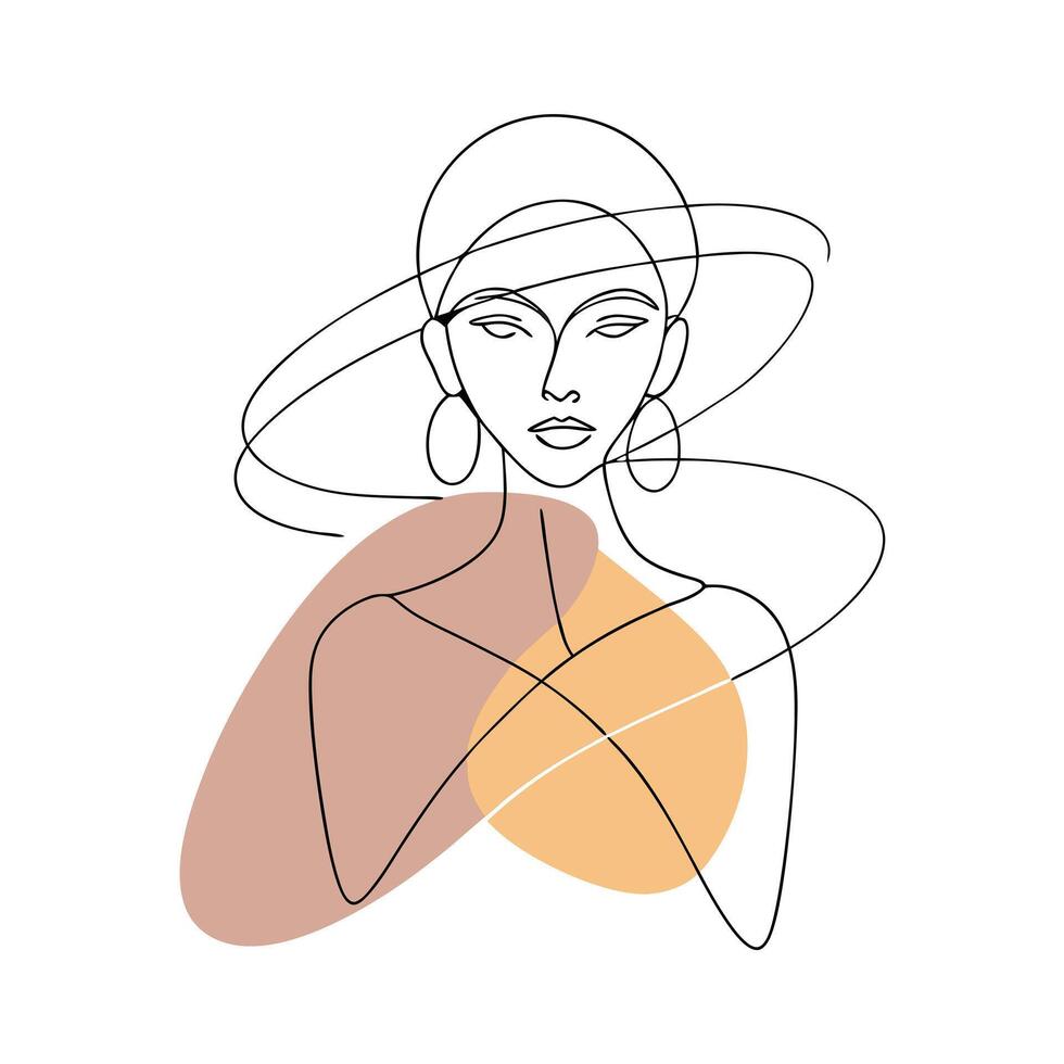 Continuous single one line drawing minimalist beauty abstract body woman face portrait print for fashion vector