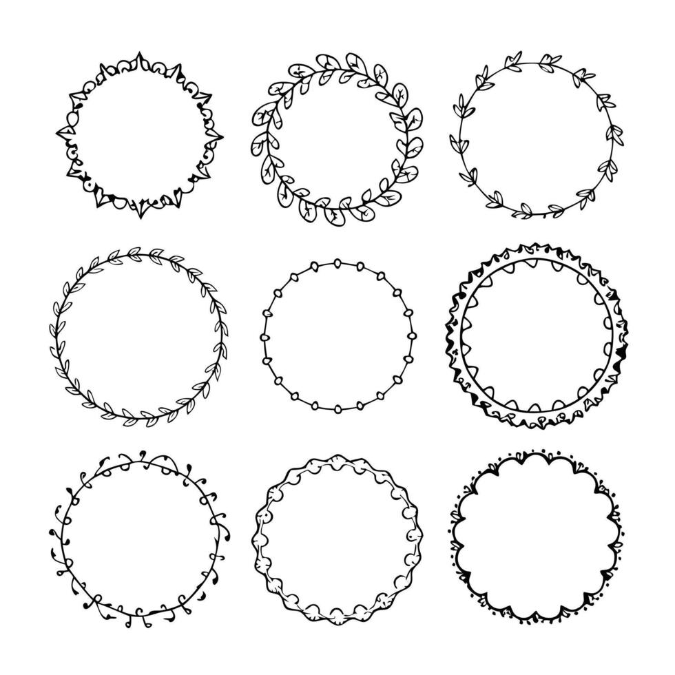 Set of round doodle frames isolated on white background vector