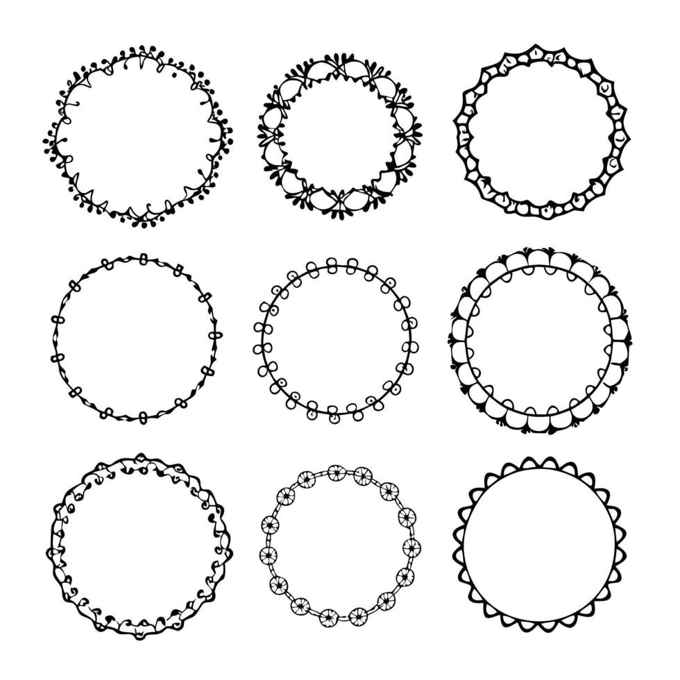 Set of round doodle frames isolated on white background vector