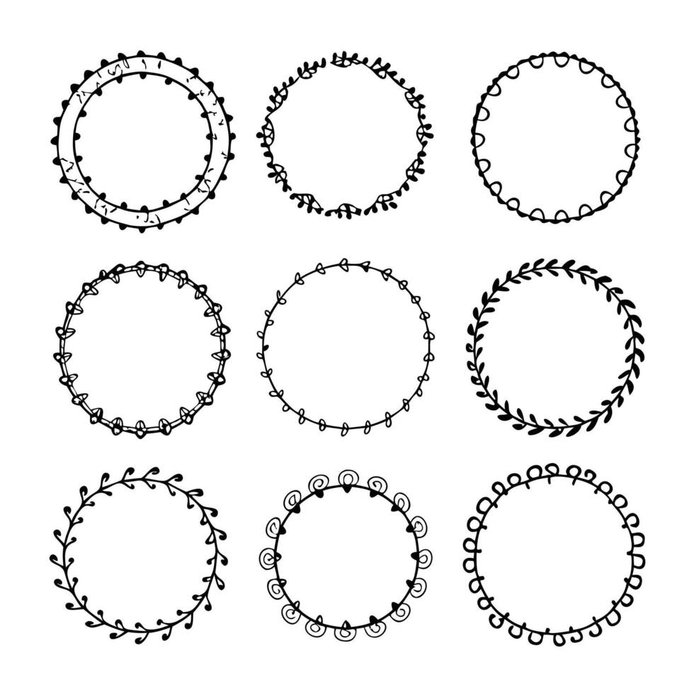Set of round doodle frames isolated on white background vector