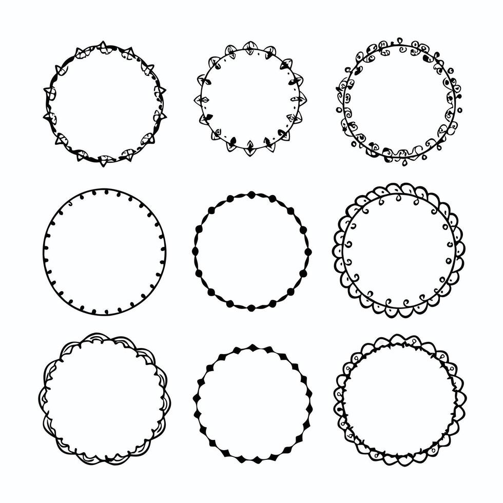Set of round doodle frames isolated on white background vector