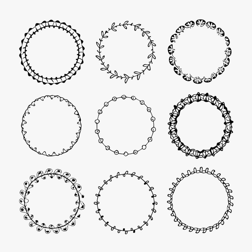 Set of round doodle frames isolated on white background vector