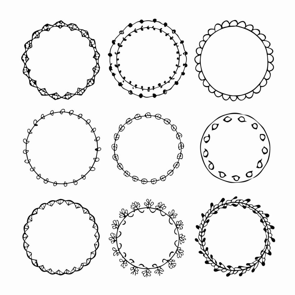 Set of round doodle frames isolated on white background vector