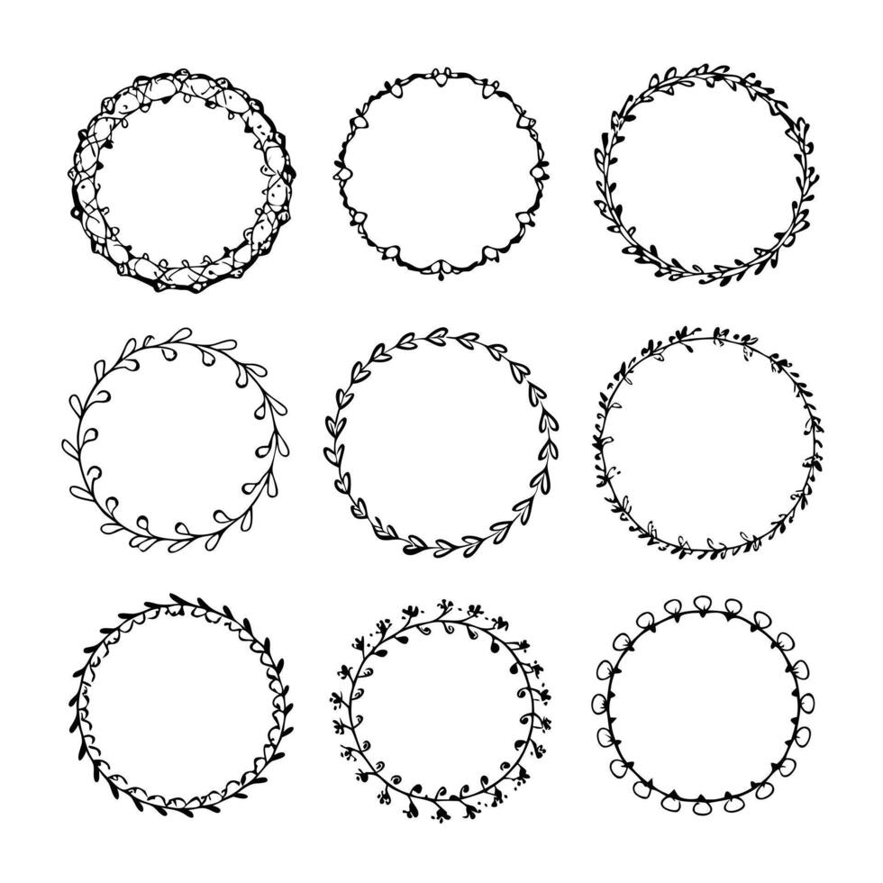 Set of round doodle frames isolated on white background vector