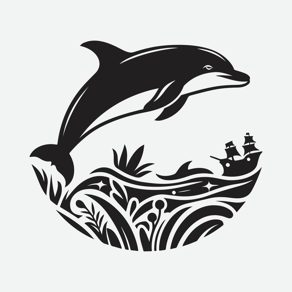 Enchanting Dolphin Silhouette, A Dance of Grace and Mystery vector