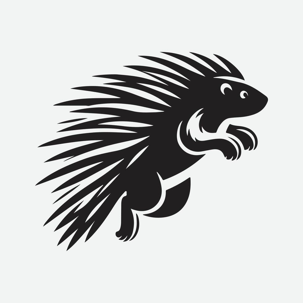 Dynamic Porcupine Jumping Silhouette Icon, Bold and Striking Animal Illustration vector