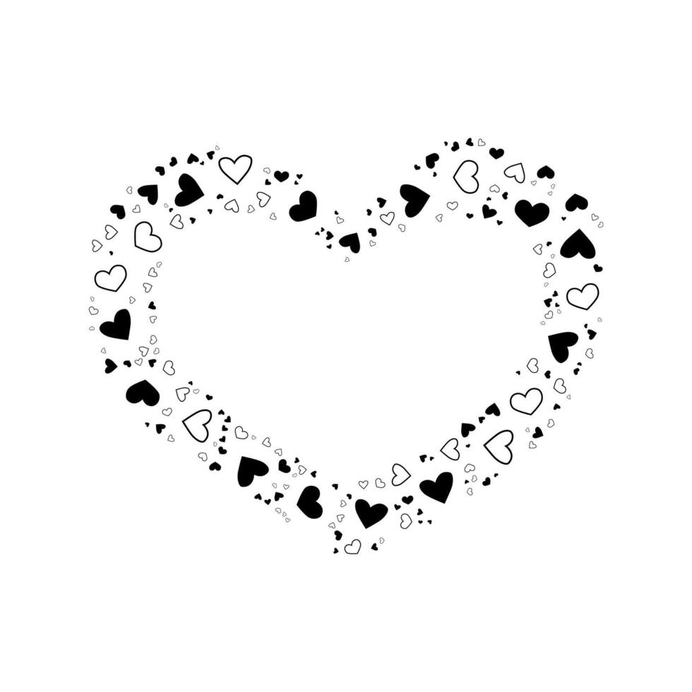 Black heart made of small hand drawn hearts vector