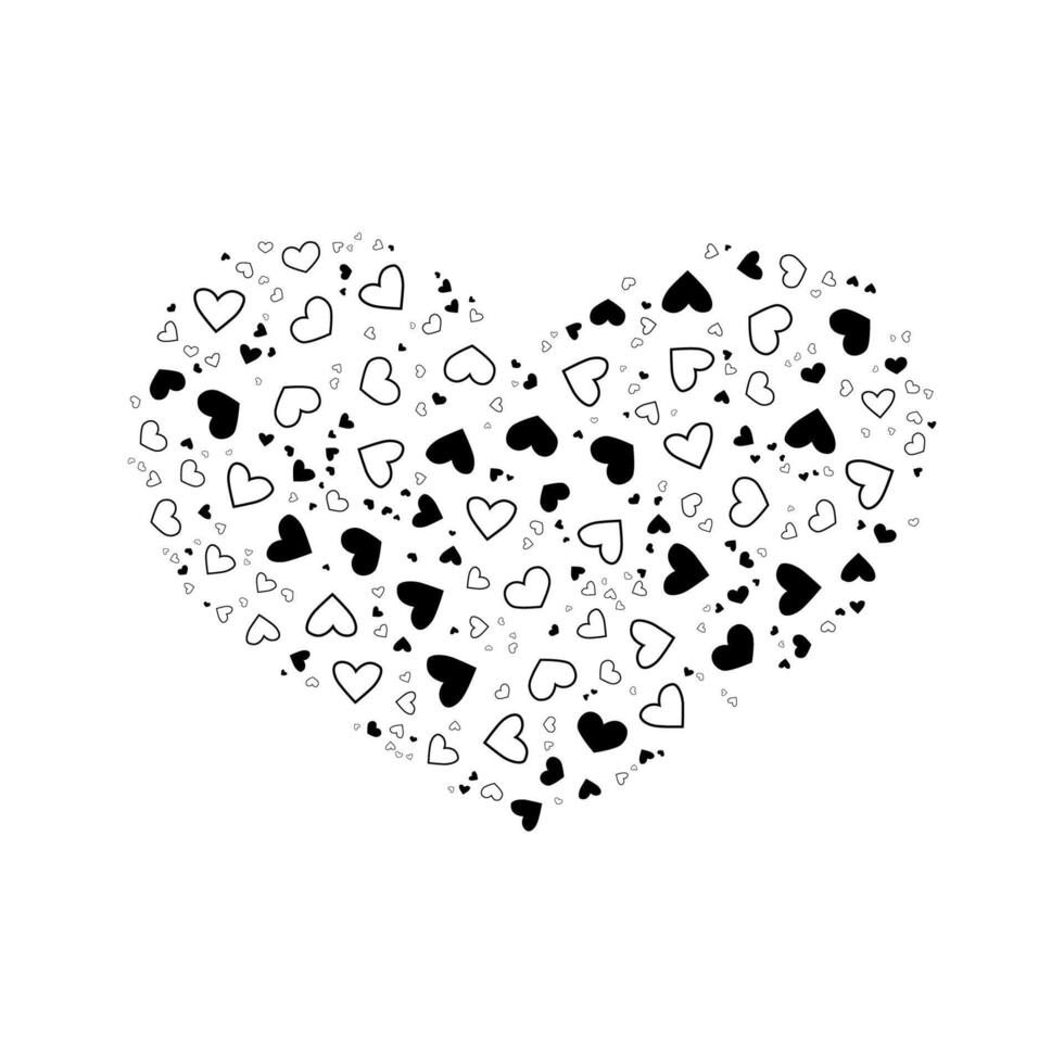 Black heart made of small hand drawn hearts vector