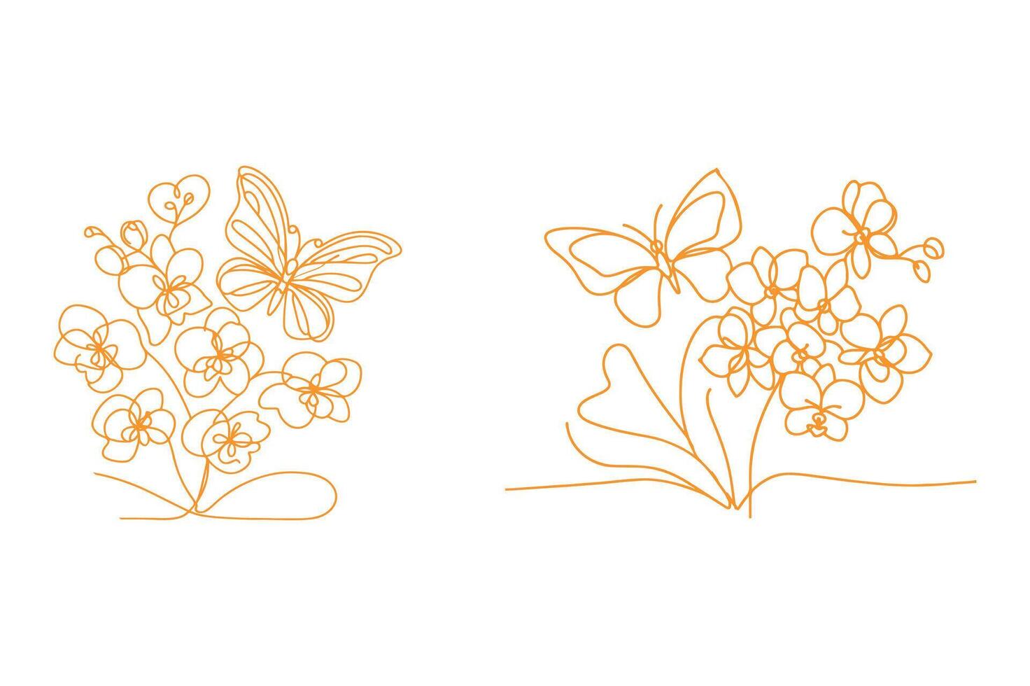 butterfly with Orchid flowers, vector
