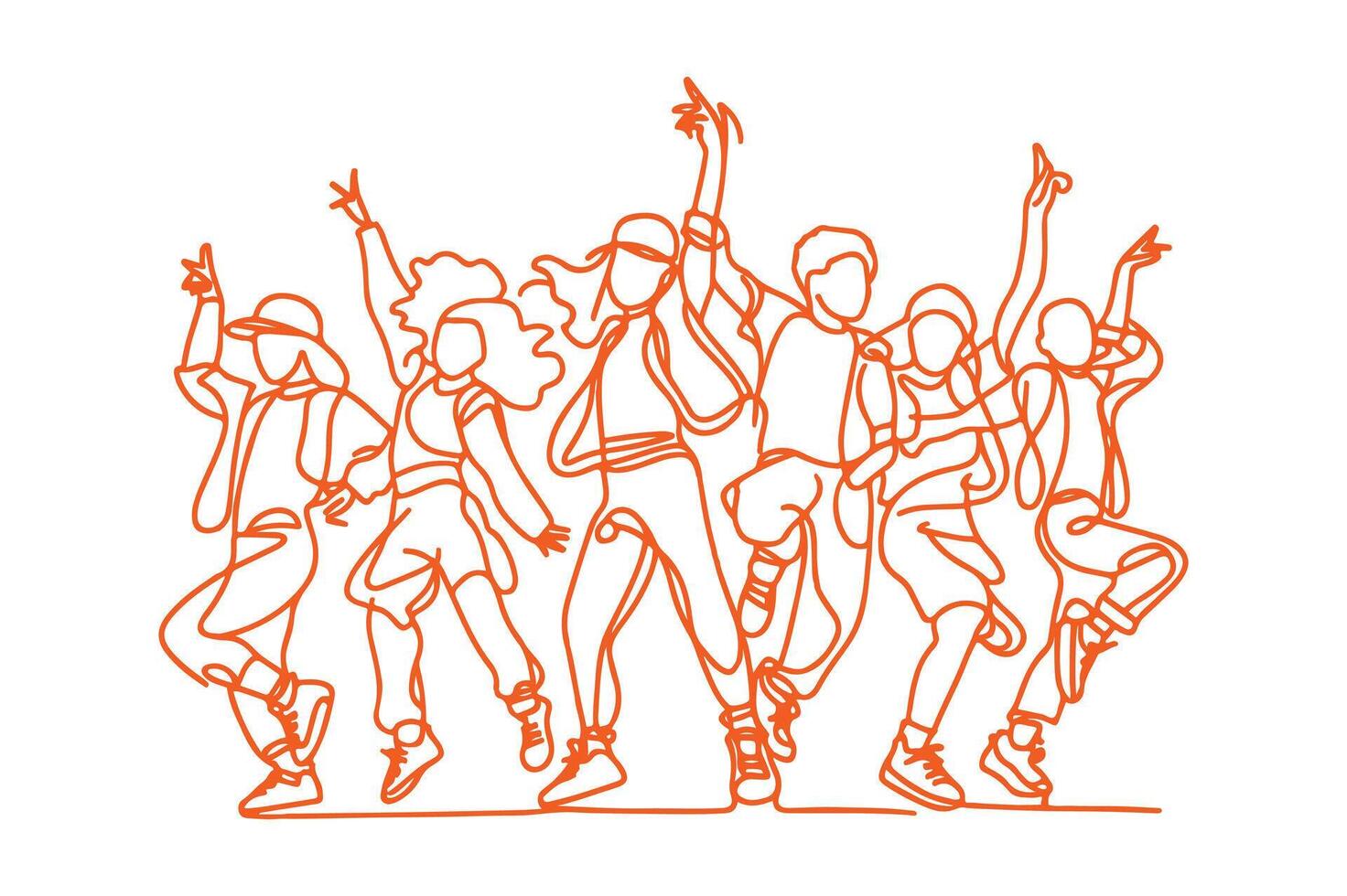 children dancing street dance, silhouette, vector