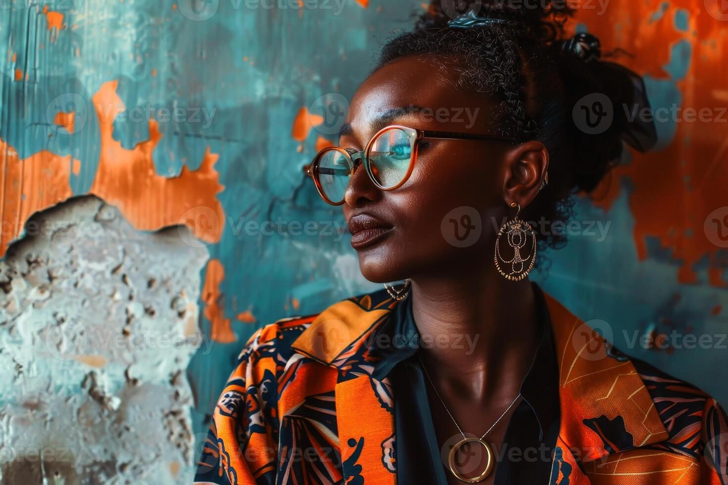 A portrait with the persons clothing and background share a similar color palette. AI generate photo