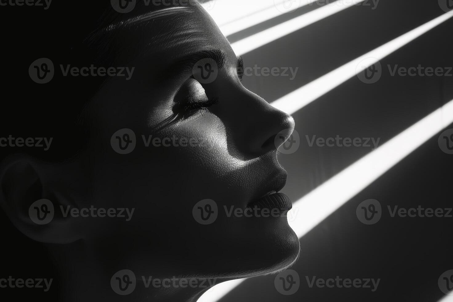 A mesmerizing portrait of a beautiful woman in black and white. AI generate photo